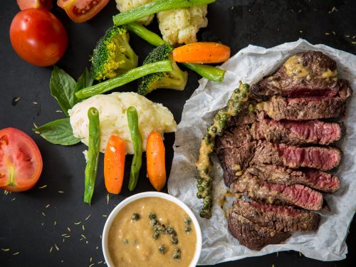 strip steak vegetables with garlicky olivada recipe