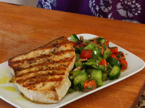swordfish with vegetable couscous and tomato vinaigrette recipe