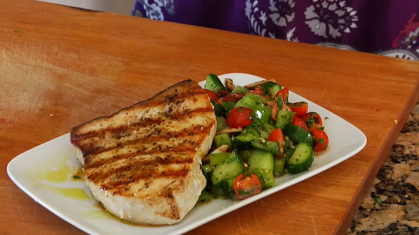 swordfish with vegetable couscous and tomato vinaigrette recipe