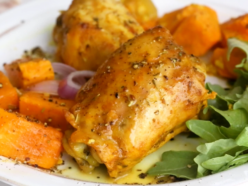 turmeric roasted chicken and sweet potatoes recipe