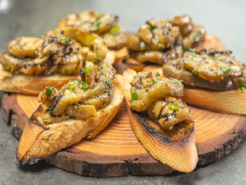 vegan eggplant caprese bruschetta toasts recipe