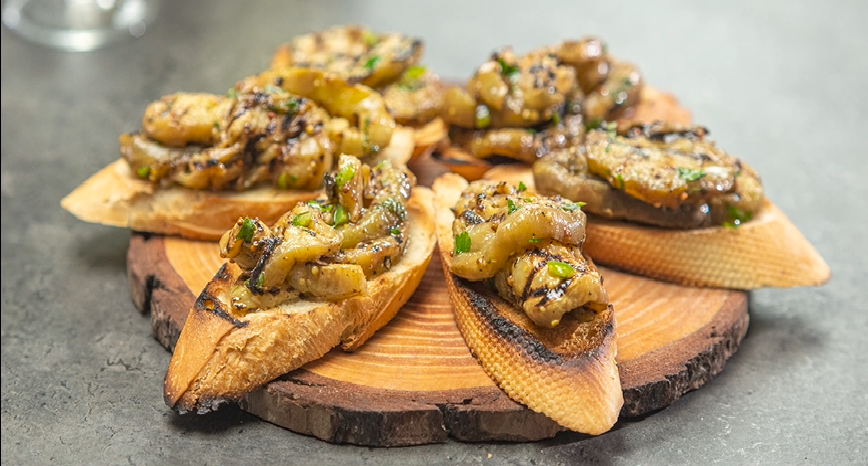 vegan eggplant caprese bruschetta toasts recipe