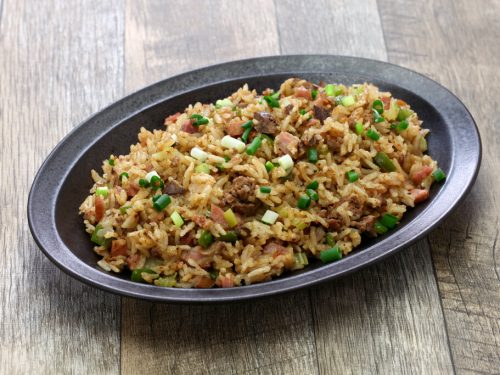 Cajun Rice Recipe (Popeyes Copycat), homemade cajun rice filled with chicken gizzards, ground beef, and spices