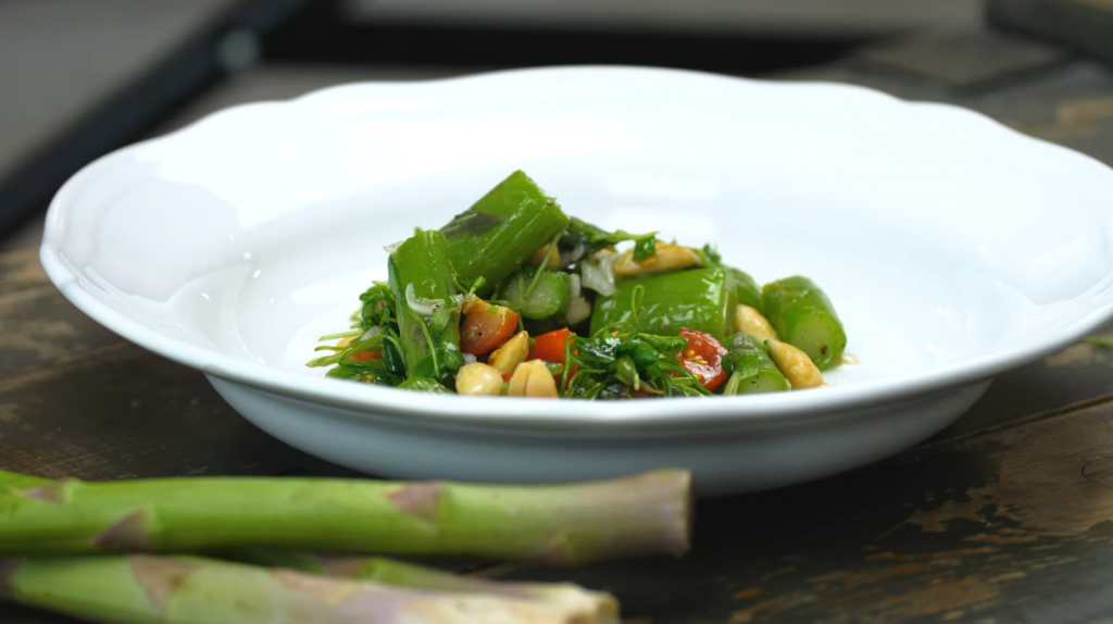 asaparagus salad with almonds and ginger sesame vinaigrette recipe
