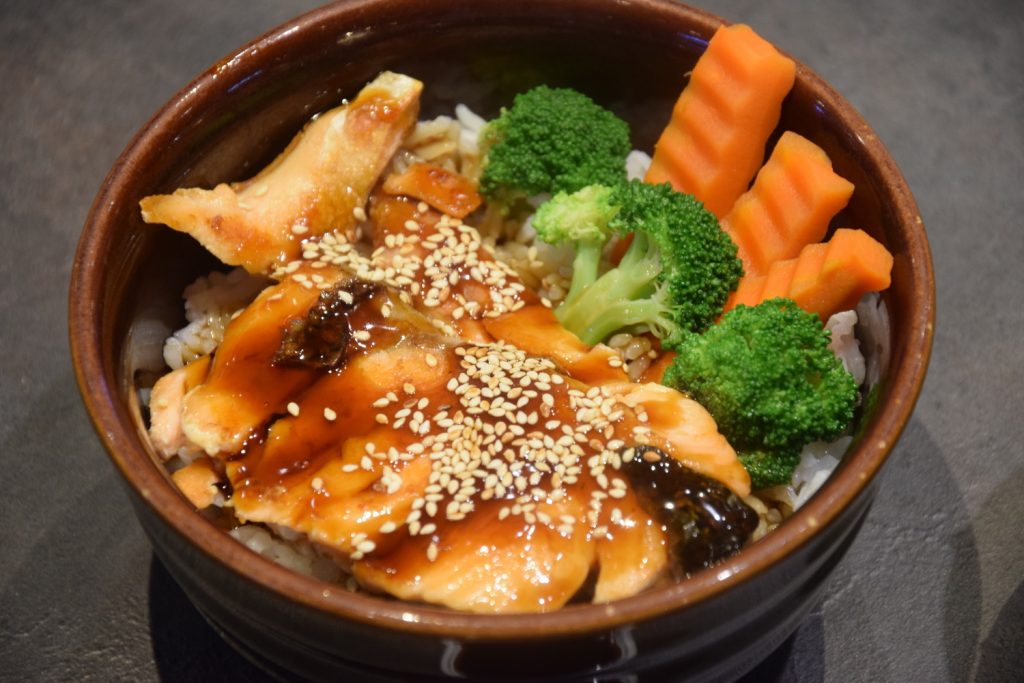honey-teriyaki salmon and veggie rice bowl recipe