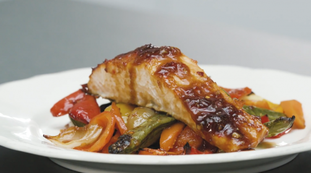 sheet pan thai glazed salmon and vegetables recipe