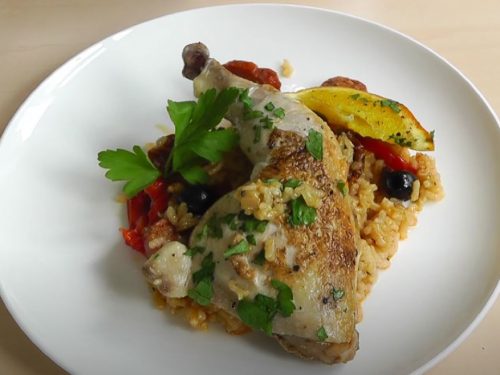 basque style chicken with peppers and olives recipe