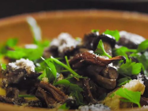 polenta gratin with spinach and wild mushrooms recipe