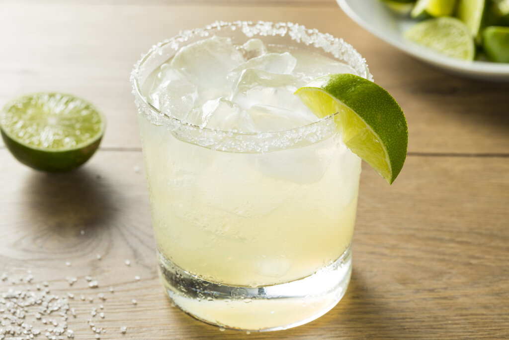 Gin Margarita (Margatini) Recipe, homemade margarita recipe with gin and lime wedge, gin margarita with salted rim